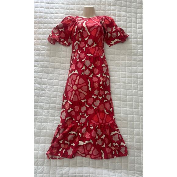 RHODE X TARGET Womens Dress Red Zinnia Midi Linen Blend Flutter Sleeve Spring 0 - Picture 1 of 11